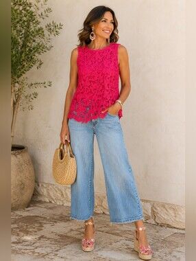 Fuchsia Lace Sleeveless Blouse SM/4